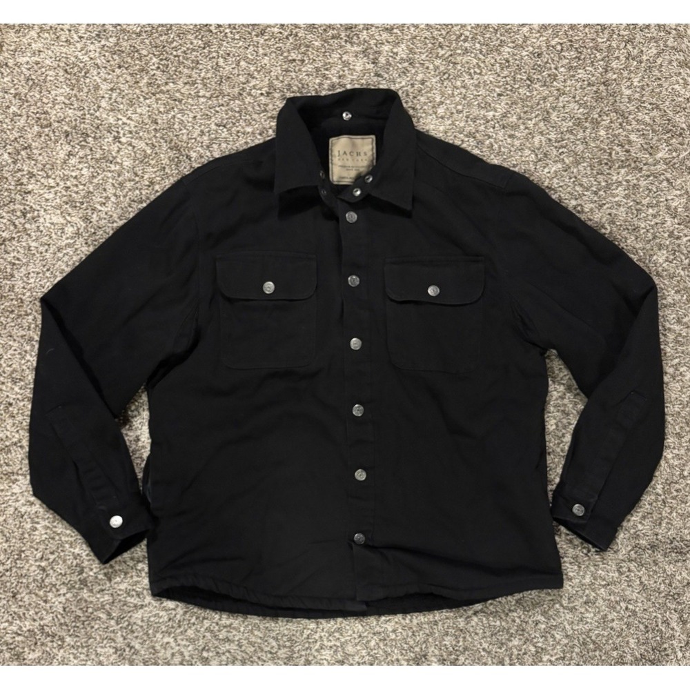 Jachs NY Black Canvas Jacket Lined Faux Fur Snap Up Pockets Men’s Size XL